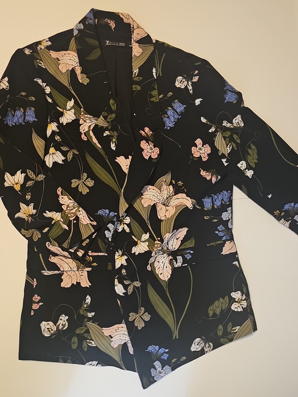 Black Floral Tailored Blazer with Pink, Green & Blue Blooms